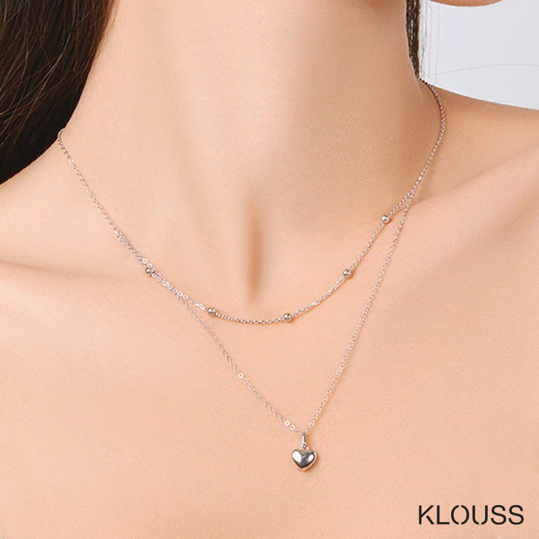 Collar de cadena de doble capa con colgante de corazón - Klouss - Chile - Mujer - Collar - 