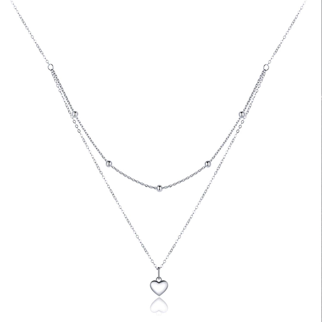 Collar de cadena de doble capa con colgante de corazón - Klouss - Chile - Mujer - Collar - 